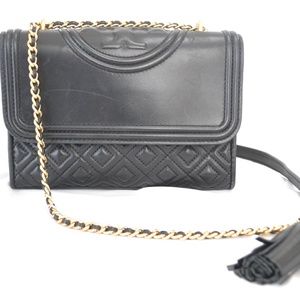Tory Burch Fleming Quilted Conv Small Black Bag
